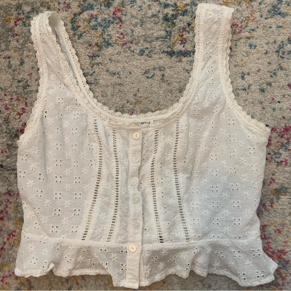 Cotton Candy LA White Eyelet Lace Blouse Tank Top